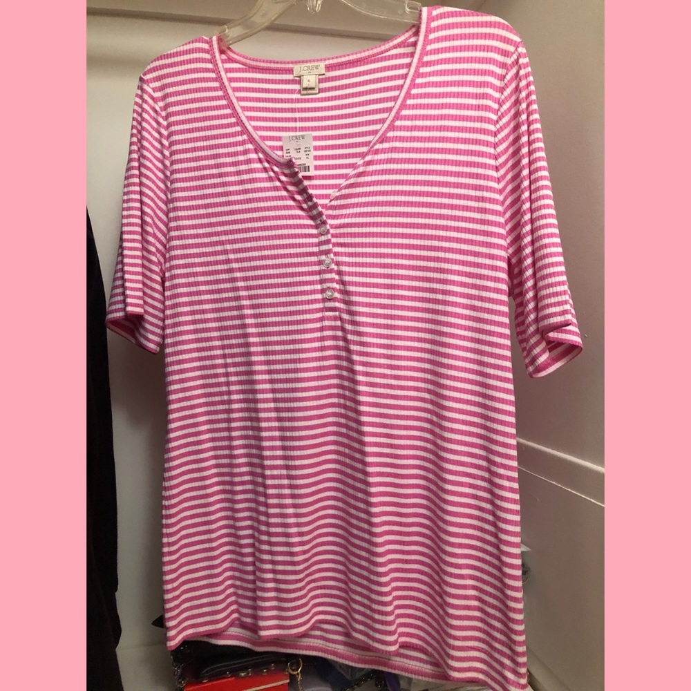🆕 Pink Striped J.Crew Henley Shirt